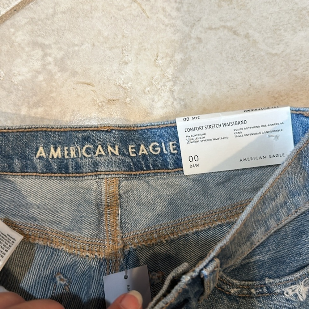 NWT! American Eagle 90s Boyfriend Long Length Destroyed Denim Shorts Jorts 00 - Picture 2 of 6